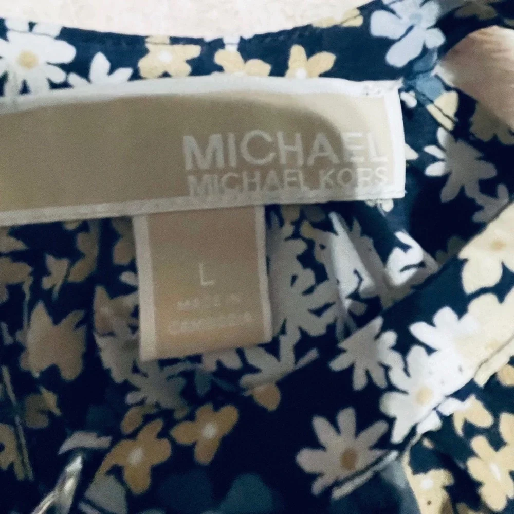 Michael Kors‎ Floral Cold Shoulder Chain Halter Neck Blouse Navy Blue Cream L